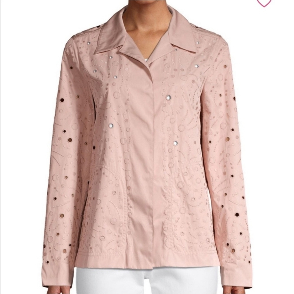 NEW $998 Lafayette 148 Jaren Embroidered Jacket in Pink
